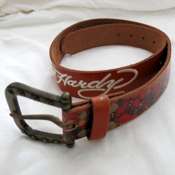 NWOT ED HARDY Love Kills Slowly Belt Leather Embroidered EH3025 - M - Unisex - Picture 1 of 15